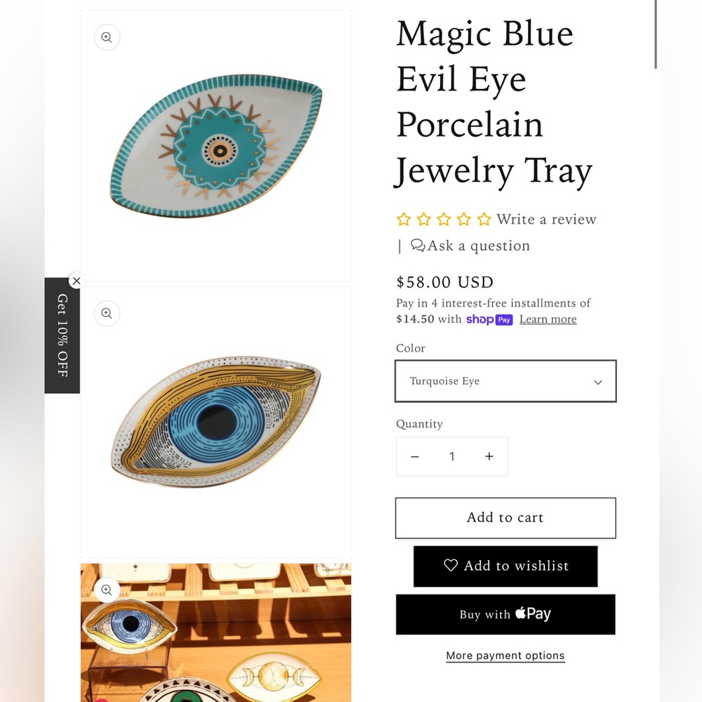 New Magic Blue Evil Eye Porcelain Jewelry Tray ~ Turkish Eye Trinket Tray - Picture 3 of 15